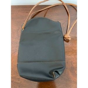 Vintage Leather Cross Body Bag Black Leather Brown Accents Snap Small Purse